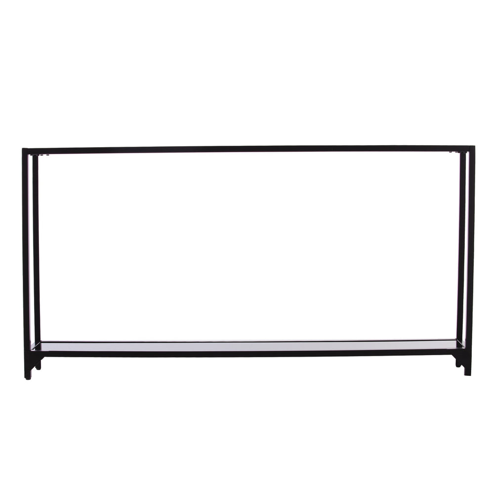 Homeroots 56" Clear And Black Glass Frame Console Table With Shelves   402378
