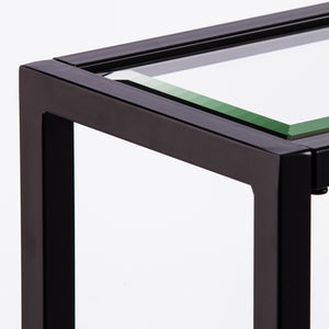 Homeroots 56" Clear And Black Glass Frame Console Table With Shelves   402378