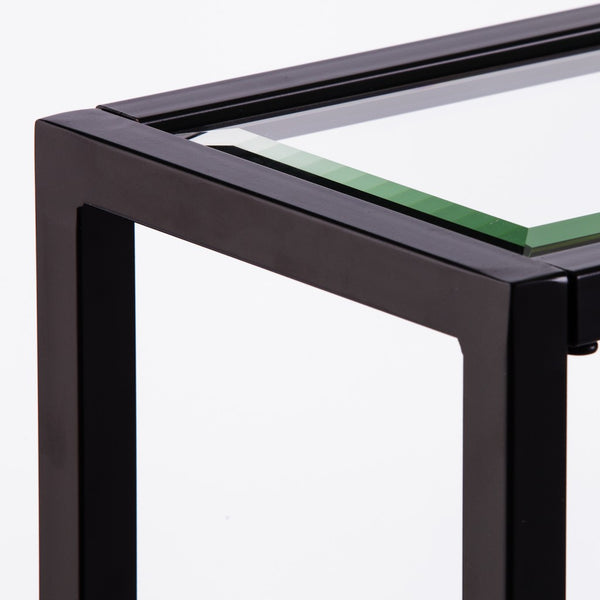 Homeroots 56" Clear And Black Glass Frame Console Table With Shelves   402378