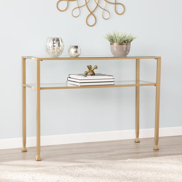 Homeroots 43" Clear And Gold Glass Console Table With Shelves   402379