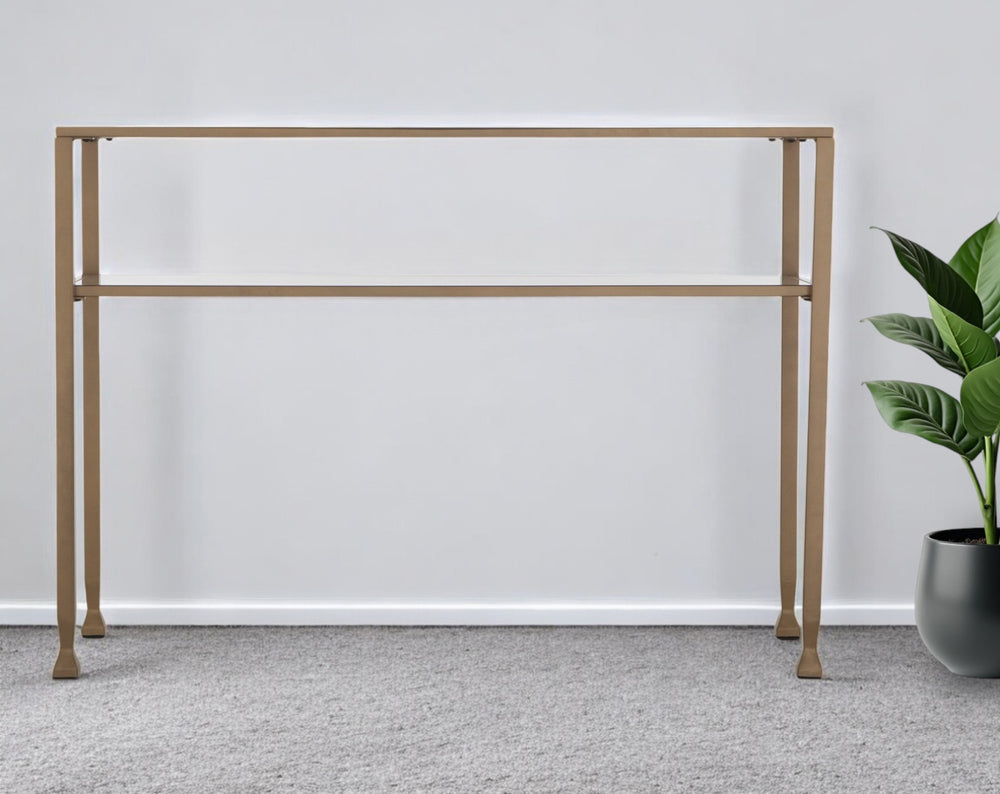 Homeroots 43" Clear And Gold Glass Console Table With Shelves   402379