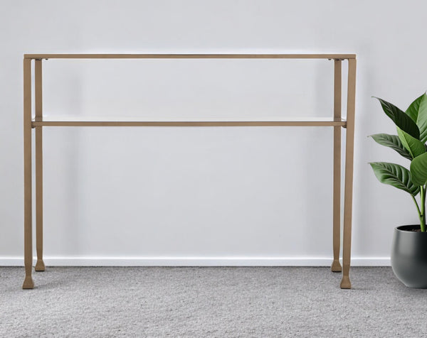 Homeroots 43" Clear And Gold Glass Console Table With Shelves   402379