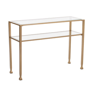 Homeroots 43" Clear And Gold Glass Console Table With Shelves   402379