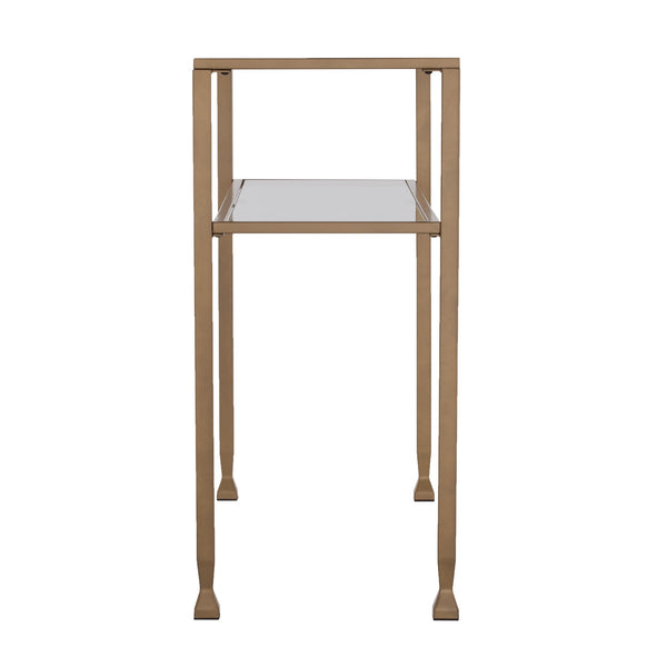 Homeroots 43" Clear And Gold Glass Console Table With Shelves   402379