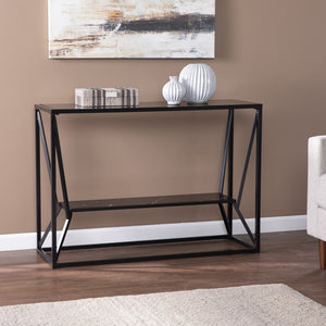 Homeroots 42" Black Glass Frame Console Table With Shelves   402380
