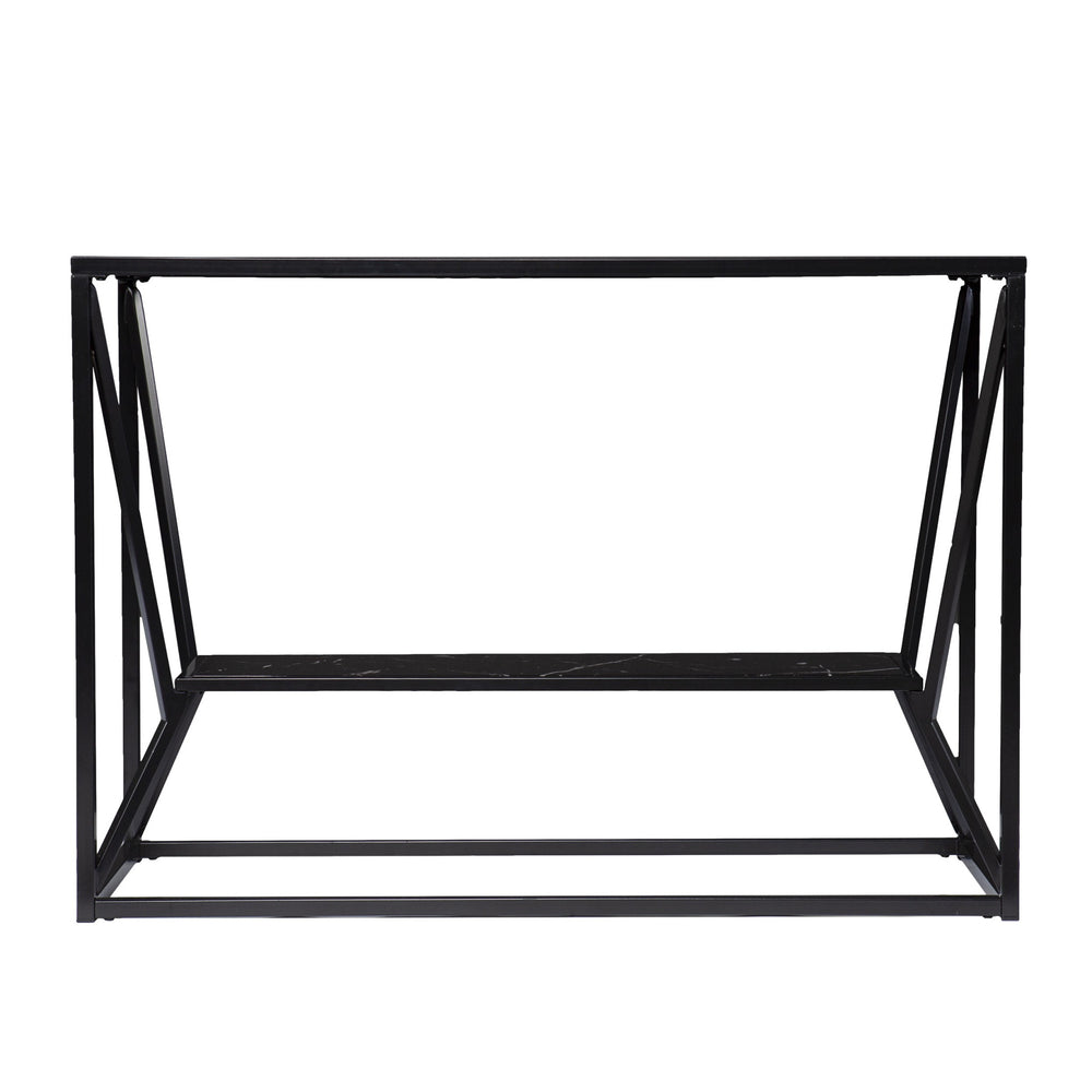 Homeroots 42" Black Glass Frame Console Table With Shelves   402380