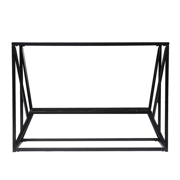 Homeroots 42" Black Glass Frame Console Table With Shelves   402380