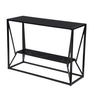 Homeroots 42" Black Glass Frame Console Table With Shelves   402380