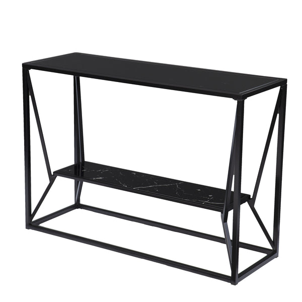 Homeroots 42" Black Glass Frame Console Table With Shelves   402380