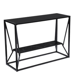 Homeroots 42" Black Glass Frame Console Table With Shelves   402380
