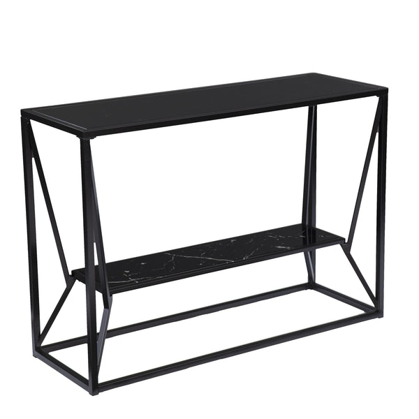 Homeroots 42" Black Glass Frame Console Table With Shelves   402380