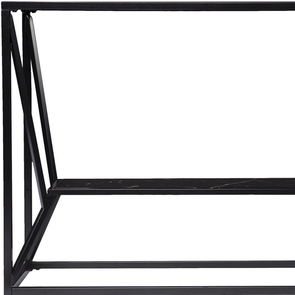 Homeroots 42" Black Glass Frame Console Table With Shelves   402380