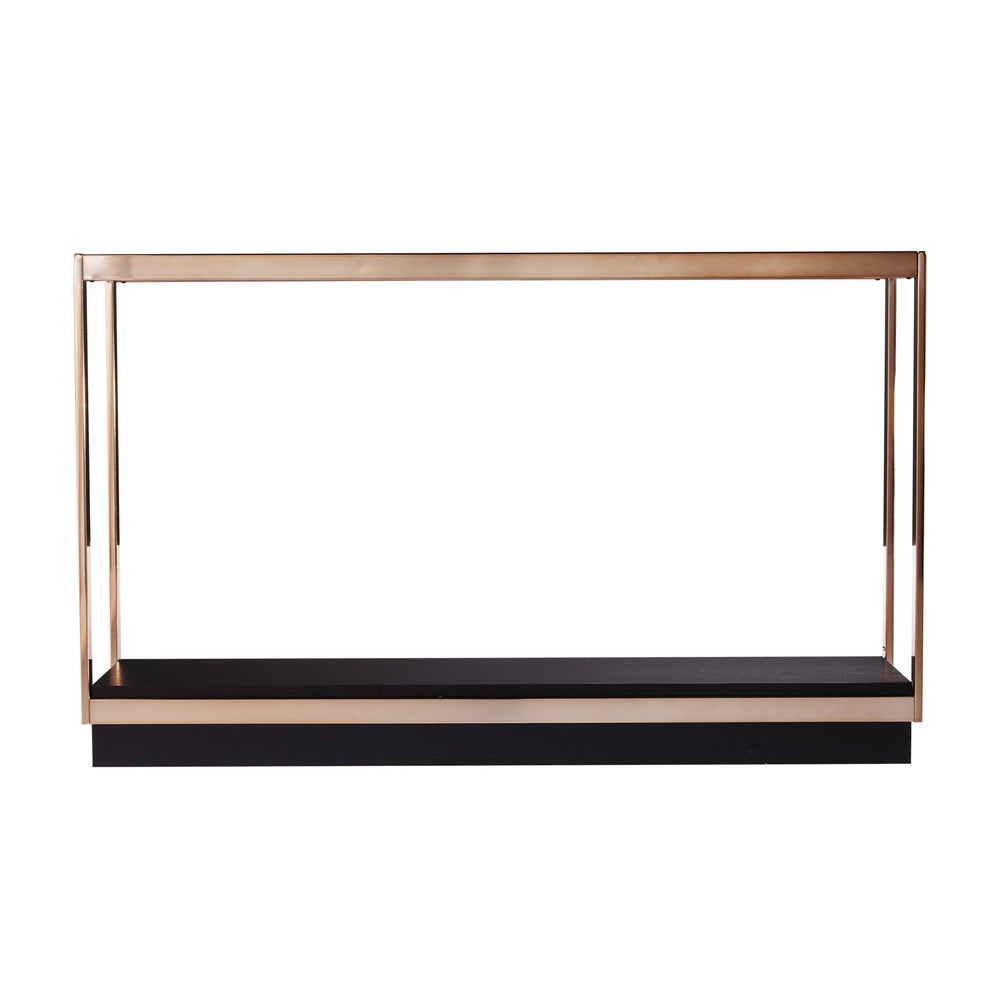 Homeroots 48" Clear And Champagne Glass Floor Shelf Console Table With Shelves   402381