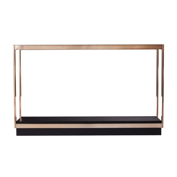 Homeroots 48" Clear And Champagne Glass Floor Shelf Console Table With Shelves   402381