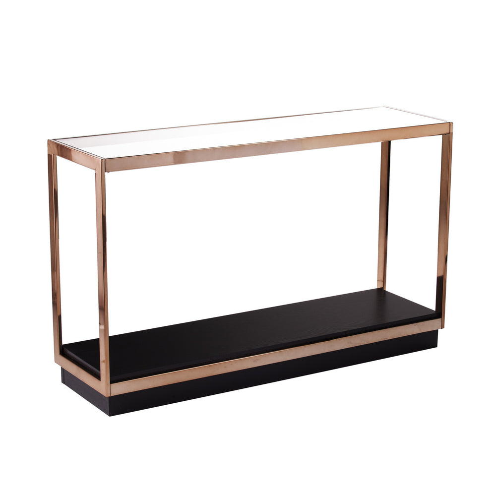 Homeroots 48" Clear And Champagne Glass Floor Shelf Console Table With Shelves   402381