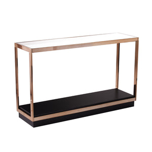 Homeroots 48" Clear And Champagne Glass Floor Shelf Console Table With Shelves   402381
