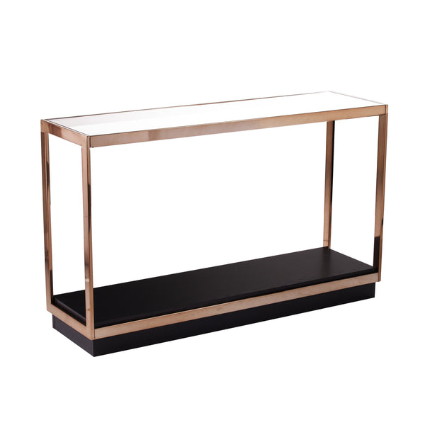 Homeroots 48" Clear And Champagne Glass Floor Shelf Console Table With Shelves   402381