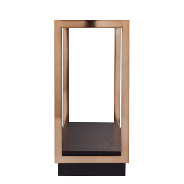 Homeroots 48" Clear And Champagne Glass Floor Shelf Console Table With Shelves   402381