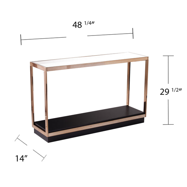 Homeroots 48" Clear And Champagne Glass Floor Shelf Console Table With Shelves   402381