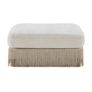 English Elm Ottoman Velvet Tufted Sectional with Tassel Skirt French Luxe Chesterfield Lounge Accent Beige W714P450815