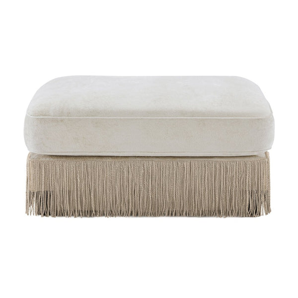 English Elm Ottoman Velvet Tufted Sectional with Tassel Skirt French Luxe Chesterfield Lounge Accent Beige W714P450815