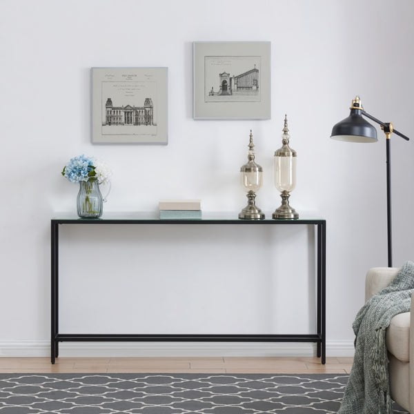 Homeroots 56" Black Mirrored Glass Console Table   402382