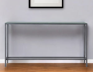 Homeroots 56" Silver And Gunmetal Mirrored Glass Console Table   402383