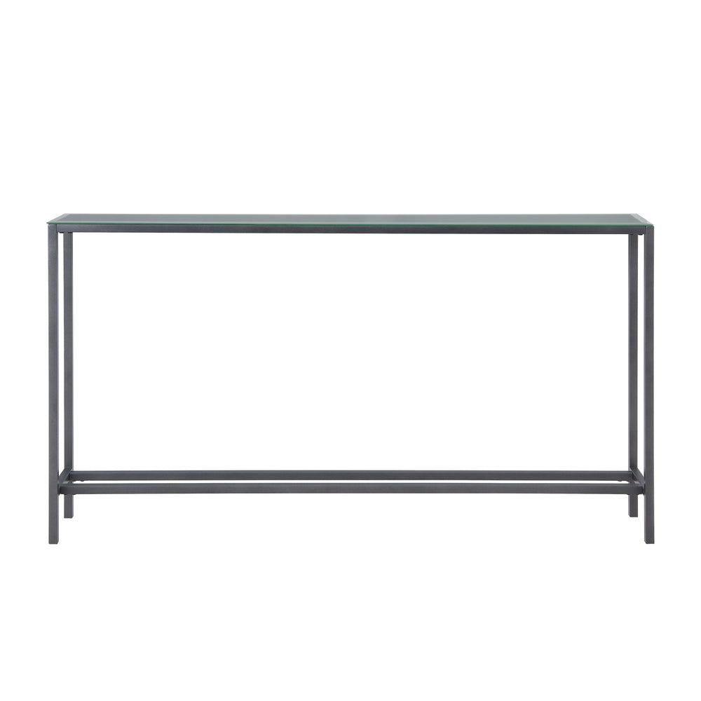 Homeroots 56" Silver And Gunmetal Mirrored Glass Console Table   402383