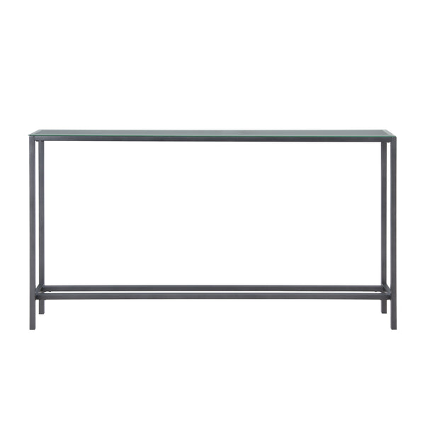 Homeroots 56" Silver And Gunmetal Mirrored Glass Console Table   402383