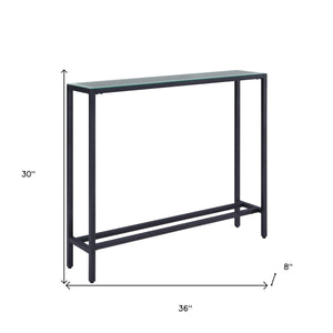 Homeroots 36" Black And Gunmetal Mirrored Glass Console Table   402385