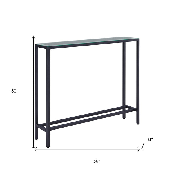 Homeroots 36" Black And Gunmetal Mirrored Glass Console Table   402385