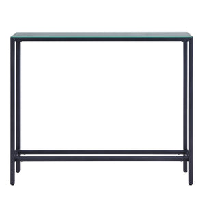 Homeroots 36" Black And Gunmetal Mirrored Glass Console Table   402385