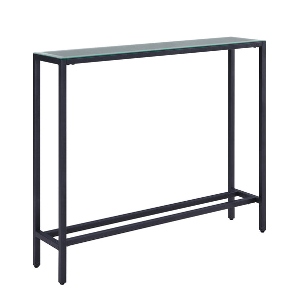 Homeroots 36" Black And Gunmetal Mirrored Glass Console Table   402385