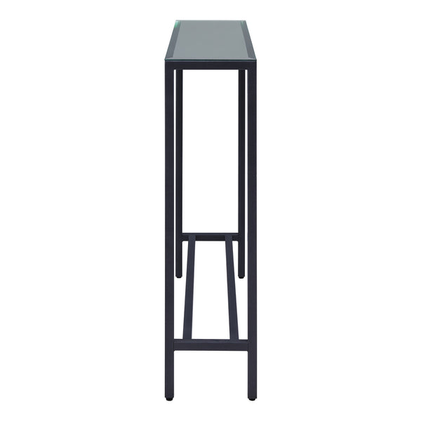 Homeroots 36" Black And Gunmetal Mirrored Glass Console Table   402385