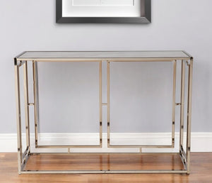 Homeroots 44" Champagne And Gold Faux Marble Frame Console Table   402386