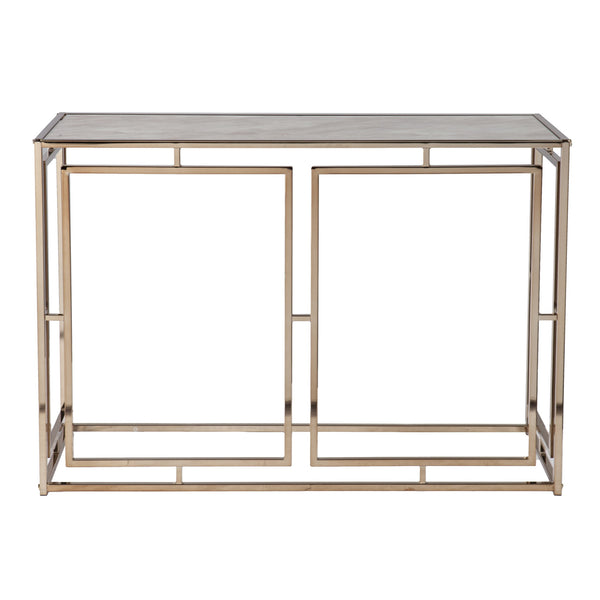 Homeroots 44" Champagne And Gold Faux Marble Frame Console Table   402386