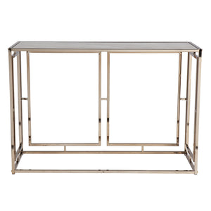 Homeroots 44" Champagne And Gold Faux Marble Frame Console Table   402386