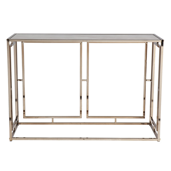 Homeroots 44" Champagne And Gold Faux Marble Frame Console Table   402386