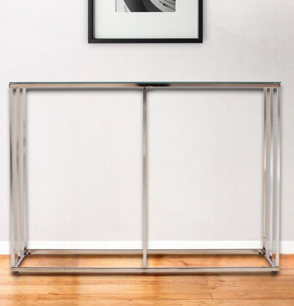 Homeroots 42" Clear And Gold Glass Frame Console Table   402387