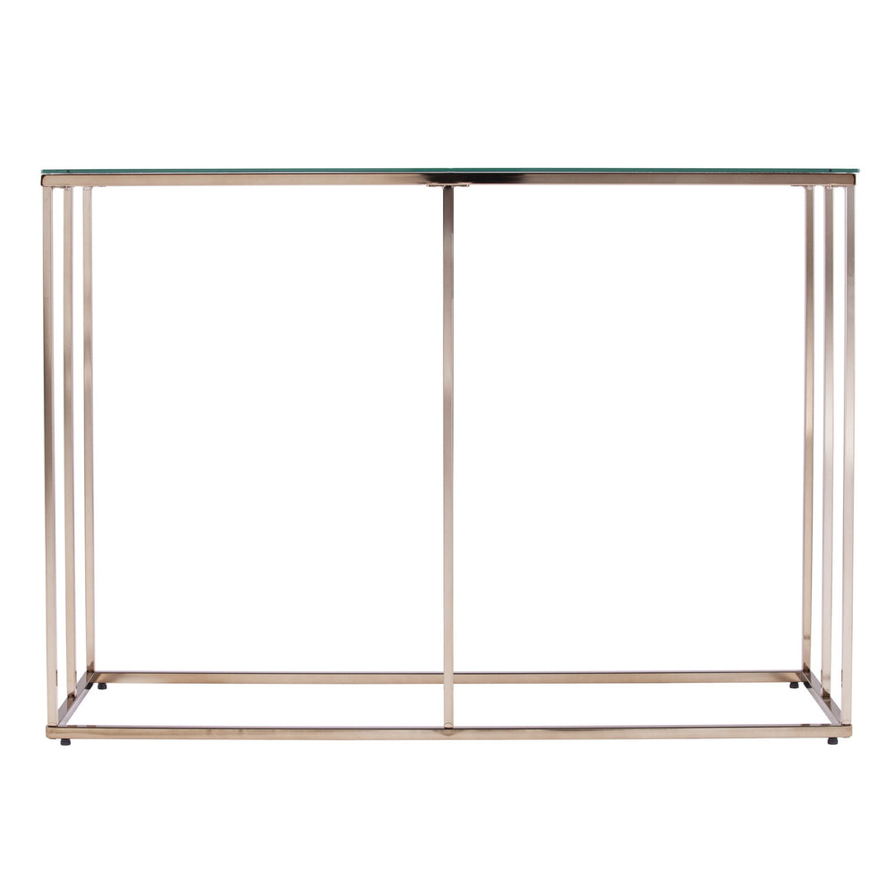 Homeroots 42" Clear And Gold Glass Frame Console Table   402387