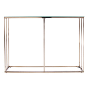 Homeroots 42" Clear And Gold Glass Frame Console Table   402387