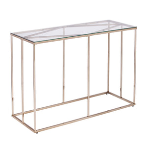 Homeroots 42" Clear And Gold Glass Frame Console Table   402387