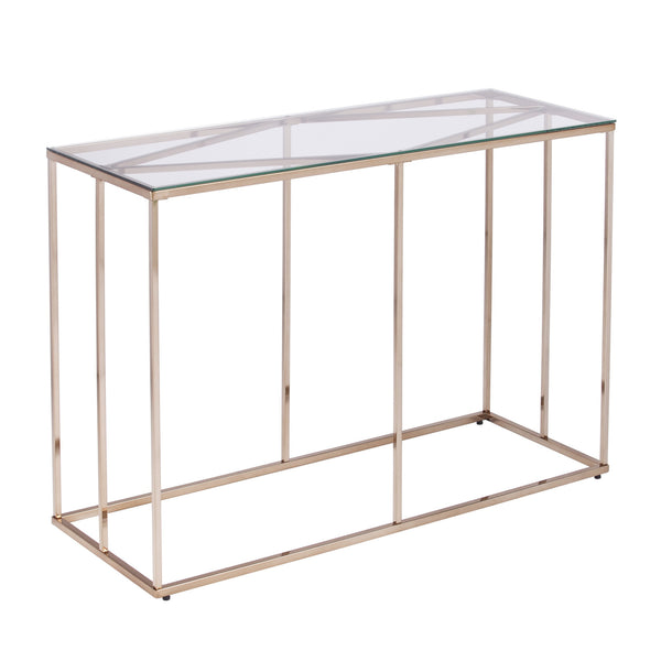 Homeroots 42" Clear And Gold Glass Frame Console Table   402387