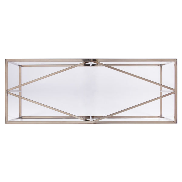 Homeroots 42" Clear And Gold Glass Frame Console Table   402387