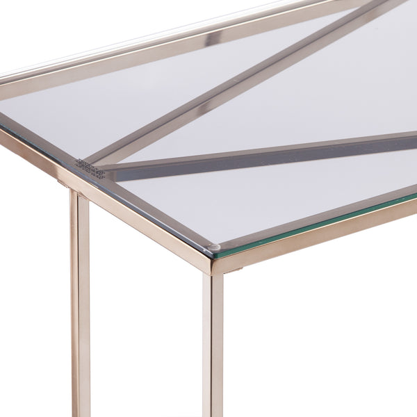Homeroots 42" Clear And Gold Glass Frame Console Table   402387