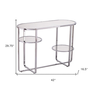 Homeroots 42" Silver Mirrored Glass Oval Cross Leg Console Table With Shelves   402388