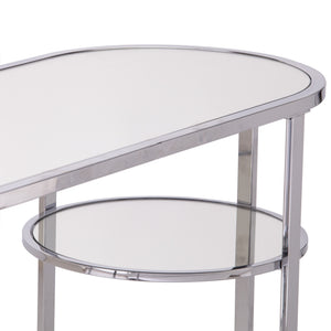 Homeroots 42" Silver Mirrored Glass Oval Cross Leg Console Table With Shelves   402388
