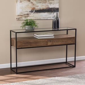 Homeroots 48" Clear And Black Glass Frame Console Table With Storage With Storage   402389
