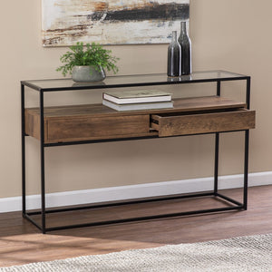 Homeroots 48" Clear And Black Glass Frame Console Table With Storage With Storage   402389