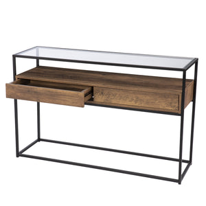 Homeroots 48" Clear And Black Glass Frame Console Table With Storage With Storage   402389